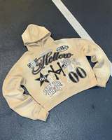 Sudadera con Capucha Estilo Vintage, Corte Cuadrado, para Invierno, Lavado Ácido, Efecto Desgastado, Felpa Francesa, Algodón y Poliéster, 400 g/m², Impresión 3D en Relieve