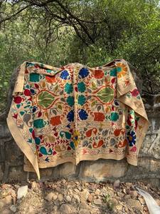 Luxury Hand Embroidered Suzani Quilt with Traditional Floral Motifs – Artisan Crafted Boho <b>Bed</b> <b>Cover</b> for Bedroom Décor - Product Image 1