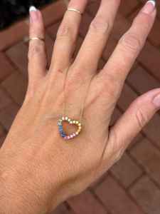 Multi Color Blue <b>Pink</b> Yellow Green Natural Sapphire Gemstone Heart Shape Pendant 10k Yellow Gold 18" Chain Valentine's <b>Necklace</b> - Product Image 3