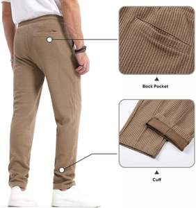 Pantalon de yoga taille haute pour femme en tricot côtelé stretch léger coupe ajustée fuselée avec poches - Product Image 1