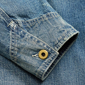 Veste en jean indigo pour homme, best-seller, col en velours côtelé, style vintage, vêtements de travail, boutons sur le devant, poches, vêtements d'extérieur décontractés, 100% coton - Product Image 5