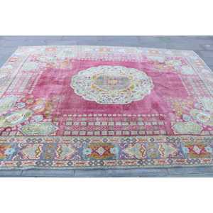Turkish Rug 7.6x10.3 ft, <b>Red</b> Blue Floral <b>Wool</b> Vintage Rug - Product Image 4