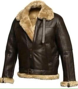 Blouson aviateur en daim marron pour homme avec col en peau de mouton, fermeture éclair et poches à rabat, coupe décontractée, idéal pour l'automne - Product Image 3
