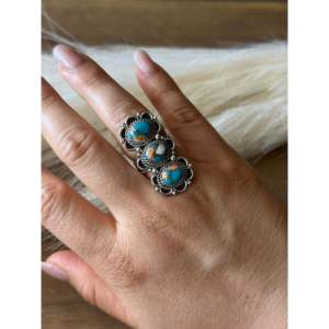 Southwest Handmade Mohave Turquoise <b>Sterling</b> <b>Silver</b> <b>Adjustable</b> Dainty <b>Ring</b> - Product Image 2