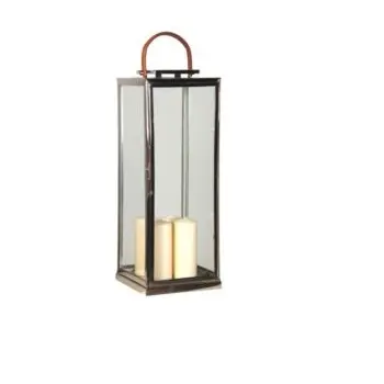 Unique Style Black Colored Metal Candle Lanterns with Leather Handle Used for Home Interior and Exterior Decoration