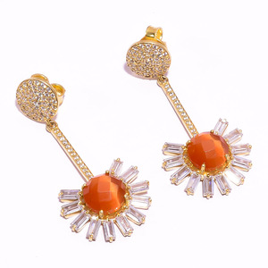 ต่างหูเงินแท้925สวยงาม & ชุบทอง18K สีชมพู monalisa Long CZ-งานแต่งงานวันวาเลนไทน์หรือของขวัญหมั้น - Product Image 2