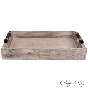 Handmade Wooden <b>Tray</b> in Soft White Color with Rectangular Shape and Elegant Handles Perfect for <b>Serving</b> and Home Organization - Product Image 3