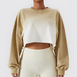 Sudadera de cuello redondo personalizada de alta calidad, Top corto de punto informal de algodón, sudaderas con capucha para mujer, sudadera recortada para mujer - Product Image 4