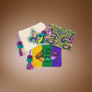 Petits porte-monnaie faits à la main pour femmes Designer exclusif Style Festival Mardi Gras entièrement perlé avec fermeture à glissière doux pour les filles - Product Image 2