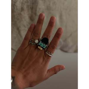 Zuni Handmade Turquoise Multi-Stone Sterling <b>Silver</b> Inlaid <b>Ring</b> Size 9.75 Opal Platinum for Everyday Wear <b>Statement</b> Geometry - Product Image 2