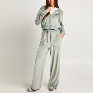 Conjunto de Sudadera con Cremallera y Pantalones a Juego de Tela Suave y Afelpada, Sensación Cómoda y Lujosa, Chándal de Terciopelo para Mujer, Colores y Tallas Personalizables 2026 - Product Image 1