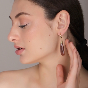 ต่างหูควอตซ์ทรงหยดน้ำทำจากทองเหลืองชุบทอง18K ทำด้วยมือสำหรับงานแต่งงานของผู้หญิงทันสมัย - Product Image 5