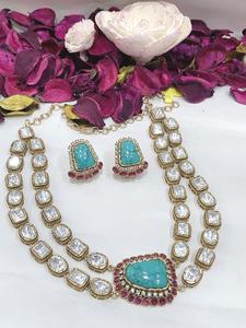 สร้อยคอทองคำชุบคุณภาพพรีเมียมประดับด้วยคันดัน ดีไซน์งดงาม พร้อมต่างหูเข้าชุด สำหรับงานแต่งงาน คอลเลคชั่นสำหรับผู้หญิง - Product Image 2