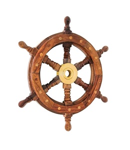 ล้อเรือไม้แกะทะเลพิเศษพร้อมศูนย์ทองเหลืองของขวัญตกแต่งบ้าน (18 ") - Product Image 2