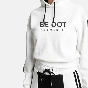 Ensemble de survêtement d'hiver respirant en V lourd 100% coton pour femmes personnalisées avec blocs de couleurs imprimés fermeture à col rond avant sportif - Product Image 4