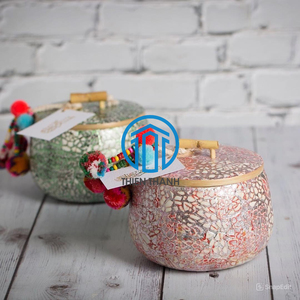 Caja de almacenamiento de incrustaciones de cáscara de huevo de bambú hecha a mano con borlas coloridas Gergean Ramadan Eid tarro de regalo decorativo árabe Vietnam - Product Image 6