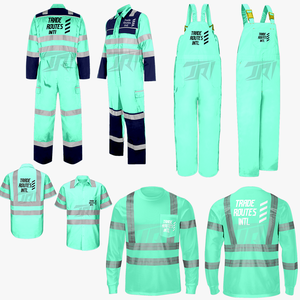 Hi-Vis Reflective Safety Clothing Set Industrial Workwear Crew Neck Bib Button-up <b>Overall</b> <b>Waterproof</b> Polyester Material Crew - Product Image 1