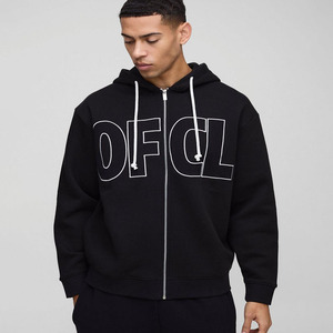 Vente chaude Noir 330GSM Surdimensionné Boxy Applique Full Zip Up Through Hoodi pour Hommes Personnalisé En Gros Usine Prix Hommes Hoodies - Product Image 1