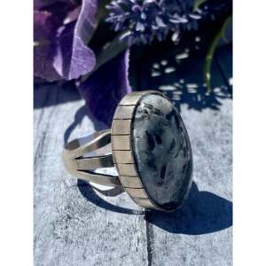 Merle House <b>Adjustable</b> <b>Ring</b> White Buffalo & Sterling Silver Rose Gold Plating Bezel Set Oval Cut Diamond Size 11 Perfect Gift - Product Image 3