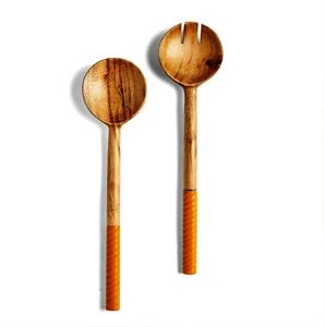 WOODEN SALAD SERVER in <b>BLACK</b> RESIN HANDLE Latest Design Kitchenware Handmade Items Made Bay Acacia & Mango <b>Wood</b> - Product Image 5