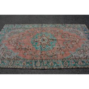 พรมตุรกีสีส้มและสีฟ้าแนววินเทจขนาด5 'x 9' แบบเรียบสานการเย็บปะติดปะต่อกันวัสดุขนสัตว์รองรับสไตล์ไร้กาลเวลาสำหรับพื้นที่ของคุณ - Product Image 4