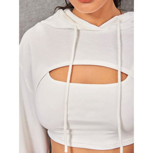 2026 High Quality Women Solid Color Crop <b>Top</b> Hoodie & <b>Shorts</b> <b>Set</b> Ladies Two Piece Casual Hoodie <b>Short</b> <b>Set</b> - Product Image 6
