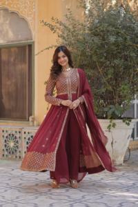 Beautiful Occasional Wear Gorgeous Looking Faux Georgette kurti Pant & Dupatta With Embroidered Work Amazing Color Indian <b>Supply</b> - Product Image 6