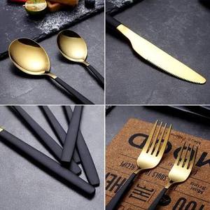Cubiertos de Acero Inoxidable con Acabado Dorado y Recubrimiento de Polvo Negro para Mesa de Cocina, Regreso a Clases - Product Image 4