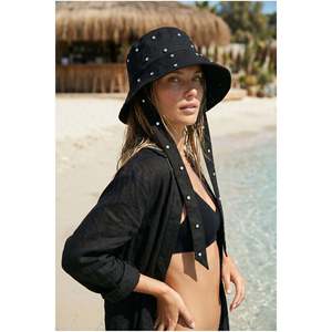 Sombrero tipo pescador negro para mujer con adornos de diamantes de imitación SPK17 - spk17-black - Product Image 6