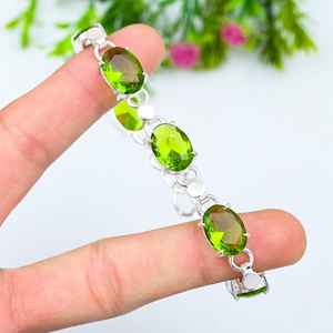 Pulsera de peridoto verde brillante bohemio de Plata de Ley 925, joyería ajustable hecha a mano, piedras preciosas facetadas ovaladas para regalo de mujer - Product Image 2