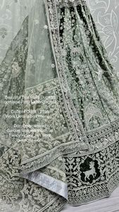 Fancy Zari Work y Dori bordado lentejuelas doradas hermosa caja Pallu Soft Net Dupatta Lehenga Choli colección para boda - Product Image 6