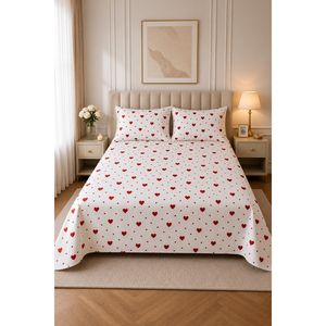 Love Double Duvet Cover Set White 100% Cotton Sateen <b>Fabric</b> Breathable Woven Printed Pattern Plain Style <b>Medium</b> Weight - Product Image 1