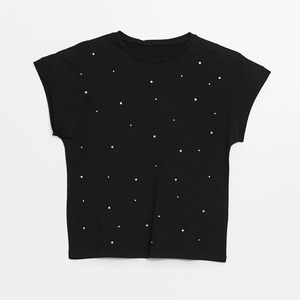 Service OEM T-shirt en strass pour femmes T-shirt en strass à séchage rapide nouveauté T-shirt en strass - Product Image 3