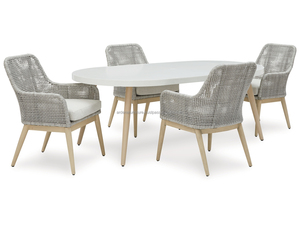 Moderno Juego de Comedor Ovalado de Mimbre Resistente con Cómodas Sillas de Jardín para Uso en Exteriores en Villa - Product Image 6
