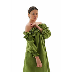 Atractivo Vestido Maxi Verde de Verano para Fiesta, Vestido Maxi de Algodón Verde Esmeralda con Hombros Descubiertos para Mujer - Product Image 2