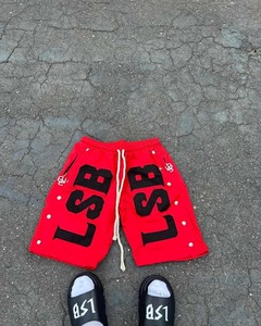 Short pour homme grande taille avec cordon de serrage Vintage à bord coupé personnalisé Patch brodé 100% coton Short pour homme lavé à la pierre et à l'acide - Product Image 3