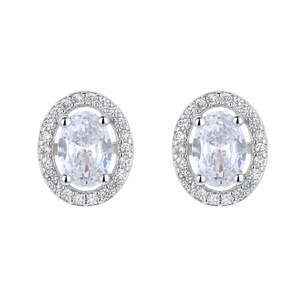 Orecchini Ovali in Argento Sterling con Cristalli e Effetto Halo - Product Image 1