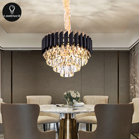 Décoration nordique moderne Plafonds hauts Lustres de luxe Grands lustres en cristal noir ovales pour hôtel Escaliers Mariages