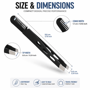 Pinzas para Cejas Negras con Peine, Acero Inoxidable, Punta Inclinada, Depilación de Precisión, Antideslizantes, Herramienta 2 en 1 para Cejas - Product Image 4