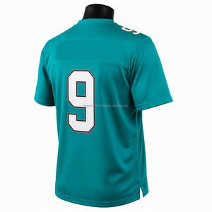 เสื้อฟุตบอลอเมริกันพิมพ์ลายแบบซับลิเมชั่นสั่งทำพิเศษ คอวี แขนสั้น สีเขียวอมฟ้า เบอร์ 9 ระบายอากาศได้ดี สายรัดแบบ T ผลิตจากโพลีเอสเตอร์ - Product Image 5