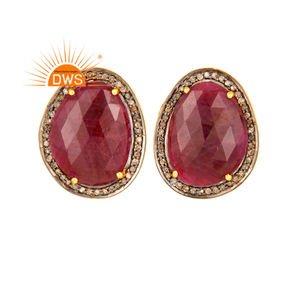 Superventas de plata esterlina 18K chapado en oro diamante natural y rubí piedra preciosa Stud pendiente Demi joyería fina para mujer - Product Image 1