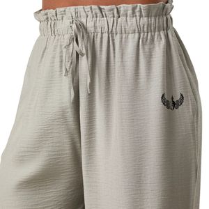 Pantalon décontracté pour femme en tissu tissé vert sauge clair, coupe décontractée, jambe large, style mode, doux, pour le quotidien - Product Image 3