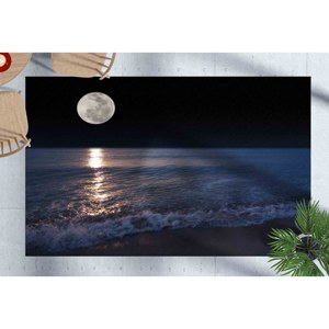 Alfombras con vista al mar y a la luna, alfombra estampada, alfombra de luna llena, alfombra negra, alfombras fáciles de limpiar, alfombra fina no tejida - Product Image 2