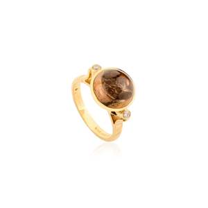 Anillo de Tres Piedras con Turmalina de Corte Redondo 100% Natural, Diseño Clásico en Oro Amarillo Sólido de 18k para Bodas y Fiestas - Product Image 3
