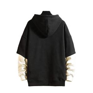 Sweat à capuche en coton 100% pour hommes, col rond, confortable, surdimensionné, bloc de couleur patchwork, Hip Hop Design - Product Image 2