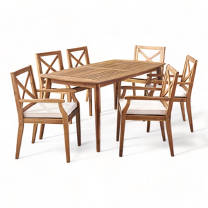 ชุดรับประทานอาหารไม้สักแบบคลาสสิกที่ทันสมัย6-Seater สวนกลางแจ้งร้านอาหารเฟอร์นิเจอร์แขนเก้าอี้รับประทานอาหารโต๊ะไม้ห้องครัวใช้ในยิม - Product Image 1