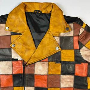 Veste en cuir patchwork pour homme avec fermeture éclair sur le devant Style Veste en cuir patchwork vintage pour homme - Product Image 5