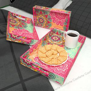 ถาดเสิร์ฟอาหารทำด้วยมือชุด3-Pcs หรูหราพร้อมอีพอกซีเรซินหลากสีสำหรับเสิร์ฟของว่างหรือให้เป็นของขวัญโดยงานฝีมือ - Product Image 2