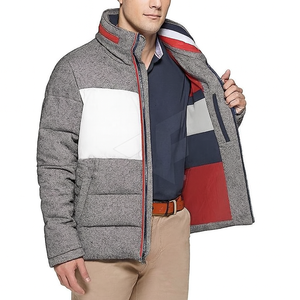 Chaqueta de burbujas para hombre, de primera calidad, informal, con cuello alto, cierre frontal con cremallera, logotipo, color sólido, cálida para invierno, personalizada, impermeable y transpirable - Product Image 1