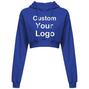 Sudadera corta con capucha manga larga informal sexy moda mujer logotipo personalizado Sudadera con capucha Jersey bordado - Product Image 6